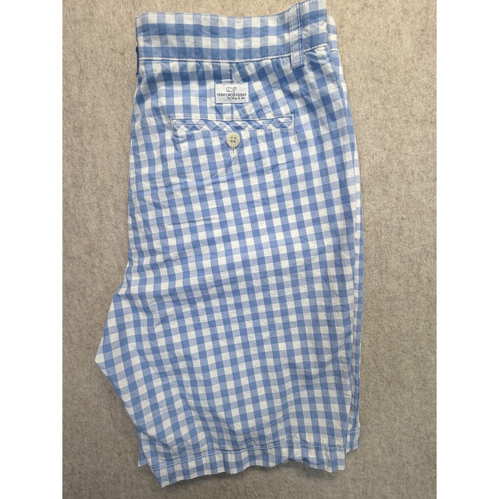 Vineyard Vines Club Short Mens 33 Blue White‎ Gingham Check Cotton Chino Shorts